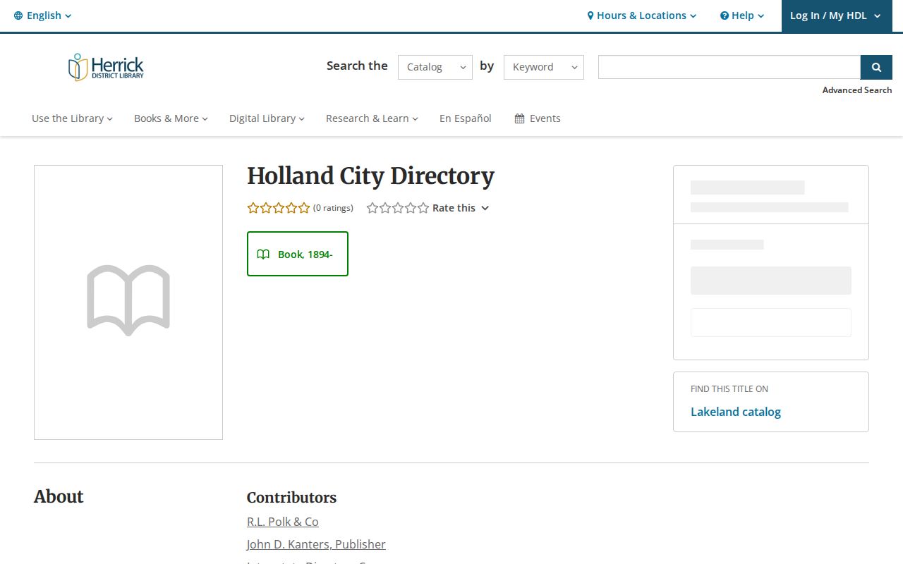 Holland city directory catalog record at Herrick