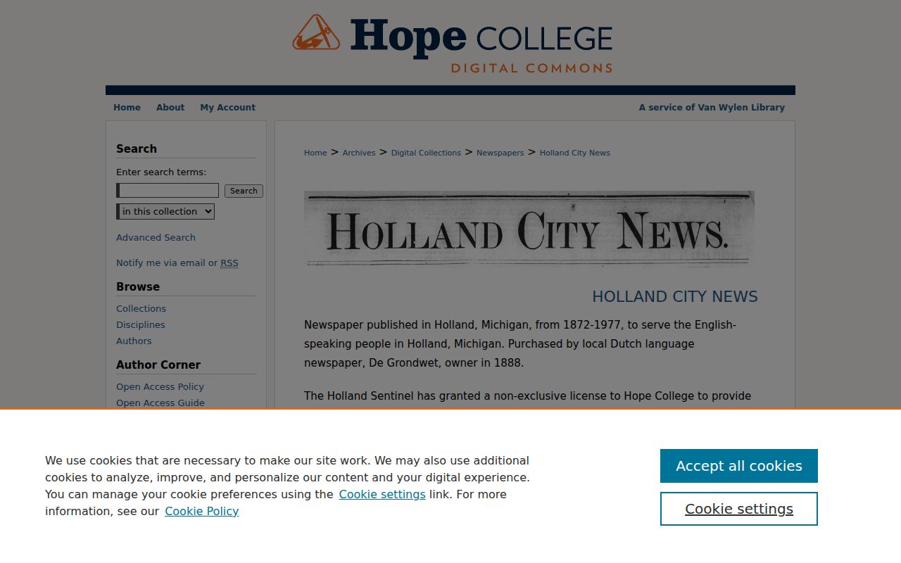 Holland city directory newspaper research in Hope Digital Commons