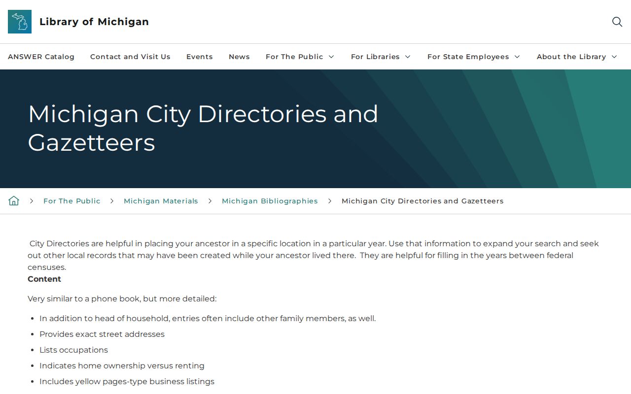 Holland city directory access guidance from the Library of Michigan