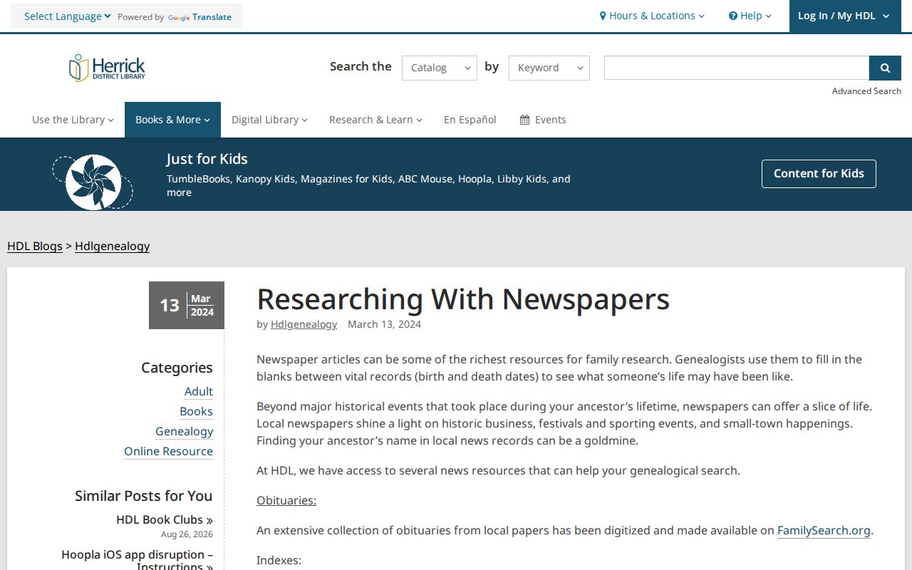 Holland previous residents research with Herrick newspapers