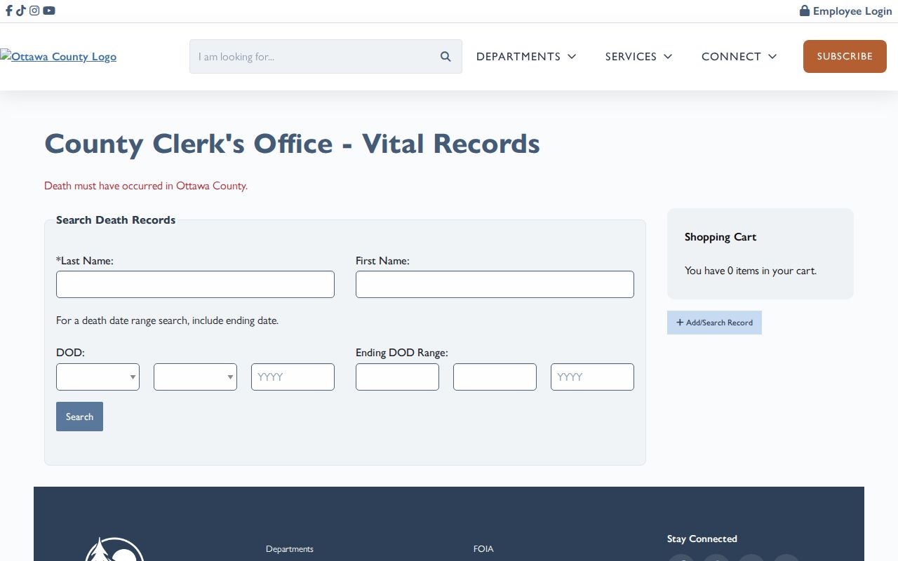 Holland resident lookup Ottawa County death index search
