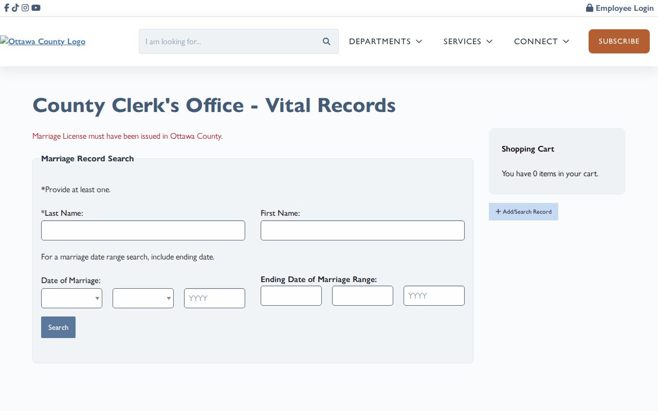 Holland resident lookup Ottawa County marriage index search